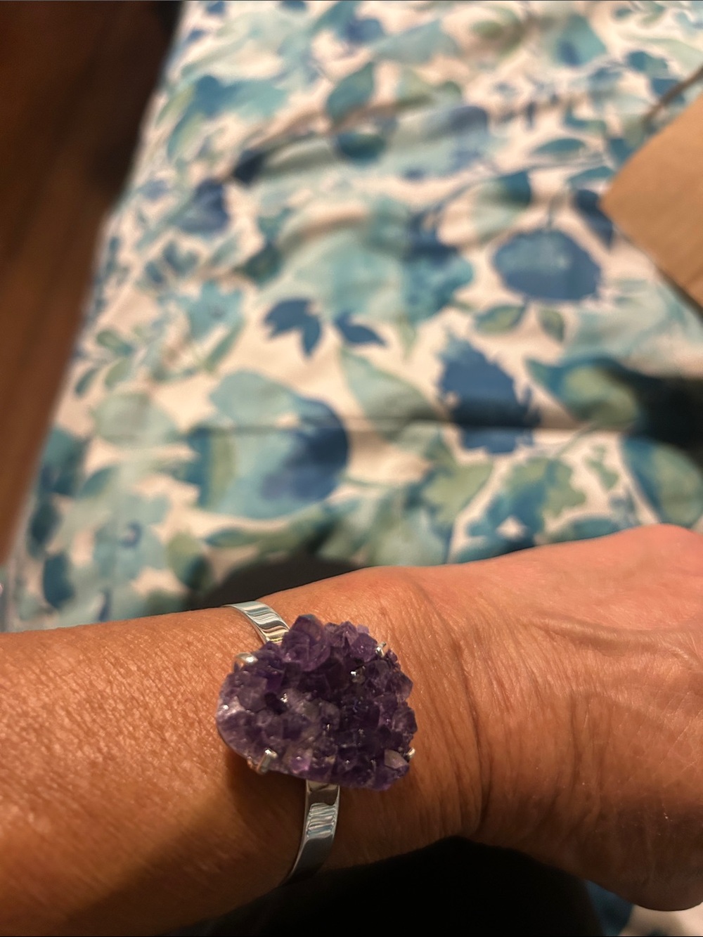 Amethyst Cluster Silver-Tone Cuff Bracelet - Purple